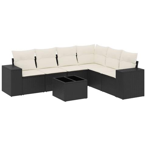 Set Divani da Giardino con Cuscini 7pz Nero Polyrattan - Foto 1