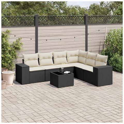 Set Divani da Giardino con Cuscini 7pz Nero Polyrattan - Foto 2