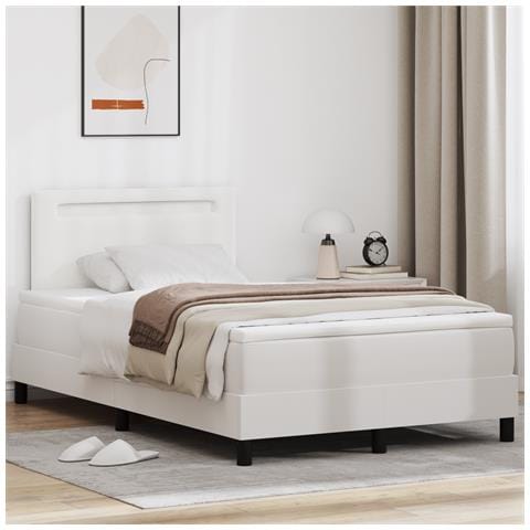 Letto a molle con materasso bianco matrimoniale piccolo in similpelle, Testata design semplice bianco puro 100 cm in similpelle - Foto 2