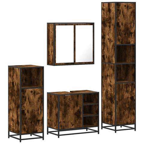Set Mobili da Bagno 4 pz Rovere Fumo in Legno Multistrato - Foto 1