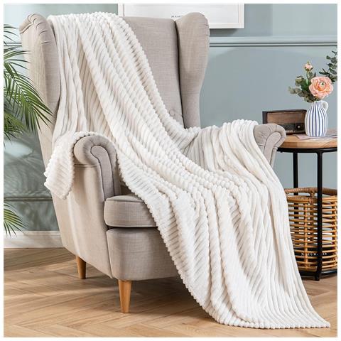 Coperta Double-face In Flanella 125 Cm X 150 Cm Morbida Vellutata Bianca - Foto 1