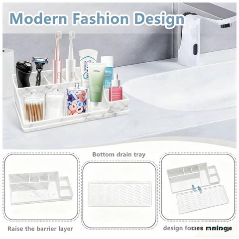 Organizzatore Porta Spazzolini Da Bagno In Silicone 2-in-1 - Contenitore Con Vassoio Di Drenaggio White - Foto 2