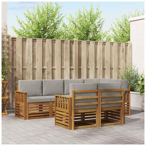 Set divani con cuscino 7 pcs Grigio Naturale e Chiaro - Foto 2