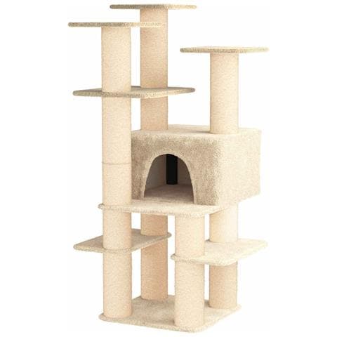 Albero per gatti con pali per graffiare in sisal Crema 161 cm - Foto 1