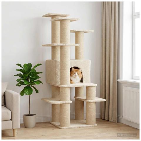 Albero per gatti con pali per graffiare in sisal Crema 161 cm - Foto 2