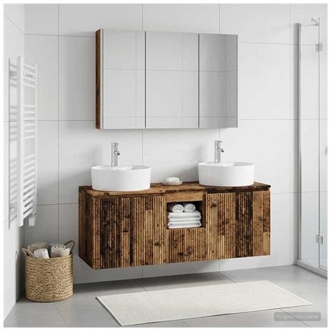 Set di Armadi da Bagno 4 pcs Legno antico Legno ingegnerizzato - Foto 2