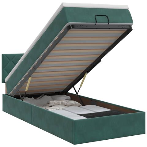 Letto ottomano con materasso Verde Scuro 90 x 190 cm Velluto - Foto 1