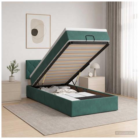 Letto ottomano con materasso Verde Scuro 90 x 190 cm Velluto - Foto 2