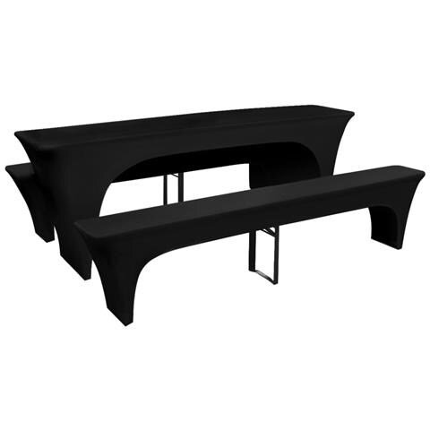 3 Fodere Elasticizzate Tavolo Da Birra E Panchine Nero 220x70x80cm - Foto 1