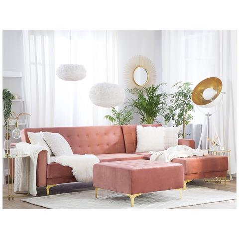 Divano Angolare Con Ottomana Aberdeen Rosa Velluto Sinistra - Foto 9