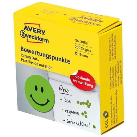 Zweckform Markierungspunkte, Gesicht Positiv, Grn Bewertungssymbole Durchmesser: 19 Mm, Sichere Klebkraft, - 1 Stck (3858)  - Foto 1
