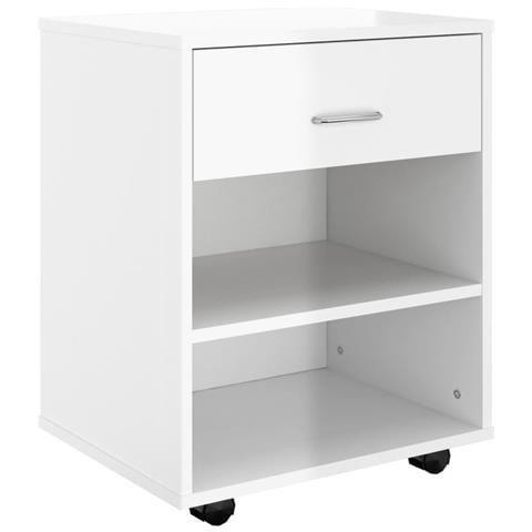 Mobiletto con Ruote Bianco Lucido 46x36x59 cm Legno Multistrato - Foto 1