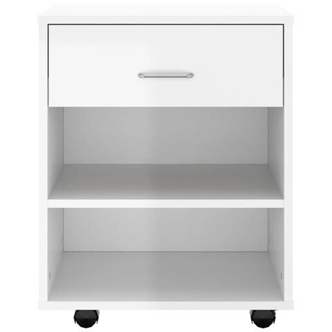 Mobiletto con Ruote Bianco Lucido 46x36x59 cm Legno Multistrato - Foto 7