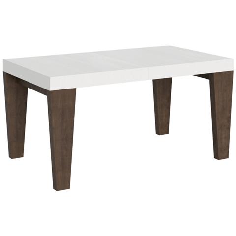 Tavolo Allungabile 90x160/264 Cm Spimbo Mix Piano Bianco Frassino - Gambe Noce - Cemento /bianco Frassino - Foto 1