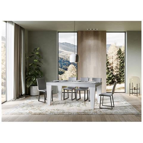 Tavolo Allungabile 90x160/264 Cm Spimbo Mix Piano Bianco Frassino - Gambe Noce - Cemento /bianco Frassino - Foto 5