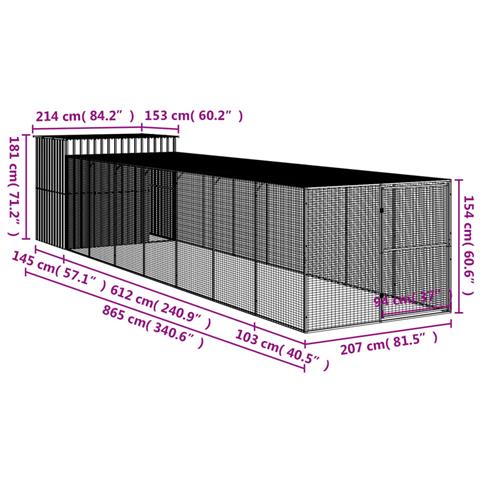 Casetta Cani Con Corsa Antracite 214x865x181 Cm Acciaio Zincato - Foto 8