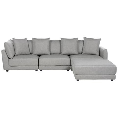 Divano Angolare 3 Posti Con Ottomano Tessuto Grigio Chiaro Sigtuna - Foto 2