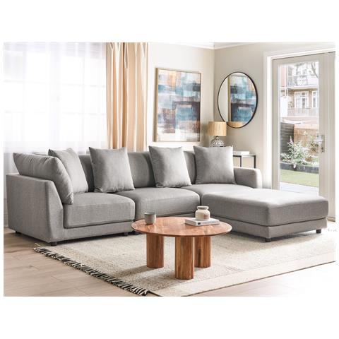 Divano Angolare 3 Posti Con Ottomano Tessuto Grigio Chiaro Sigtuna - Foto 1