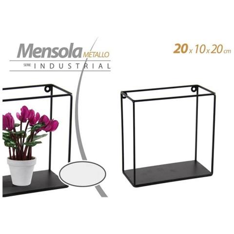 Trade Shop - Mensola Quadrata Bacheca Parete Metallo Nero 20x10x20cm Serie Industrial 822230 - Foto 1