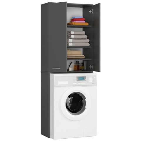 Mobile Alto, Collona da Bagno FIN per Lavatrice, 2 ante, 64x30x180 cm, Colore Grigio Grafite - Foto 2