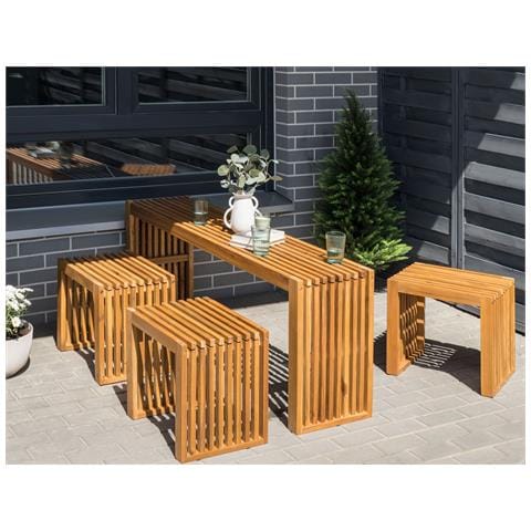 Set Da Giardino Con 1 Tavolo E 3 Sgabelli Legno Di Acacia Chiaro Bellano - Foto 1