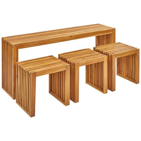 Set Da Giardino Con 1 Tavolo E 3 Sgabelli Legno Di Acacia Chiaro Bellano - Foto 2
