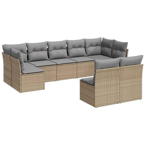 Set Divano Da Giardino 9 Pz Con Cuscini Beige In Polyrattan - Foto 2