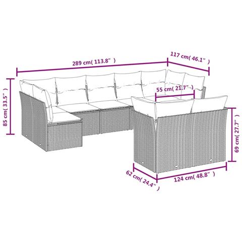 Set Divano Da Giardino 9 Pz Con Cuscini Beige In Polyrattan - Foto 3