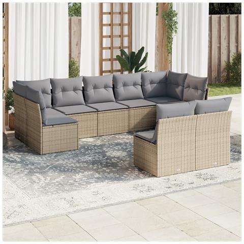 Set Divano Da Giardino 9 Pz Con Cuscini Beige In Polyrattan - Foto 1