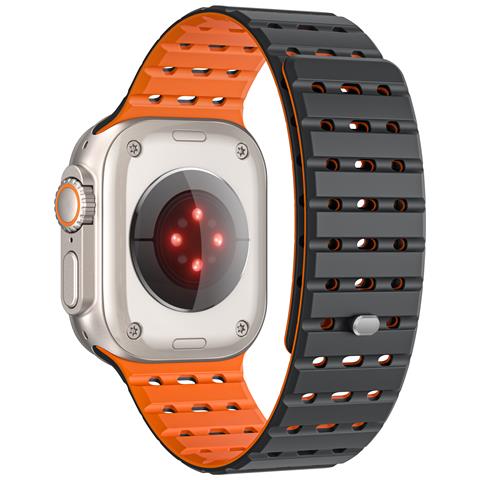 Cinturino Magnetico Traspirante Per Apple Watch Serie 1-9 Generazioni 42/44/45mm Black+orange - Foto 1