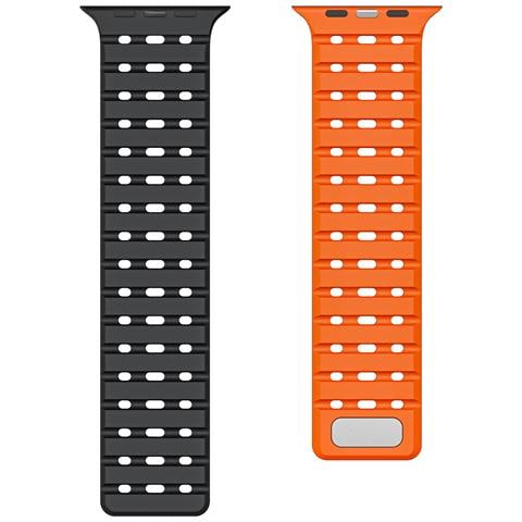 Cinturino Magnetico Traspirante Per Apple Watch Serie 1-9 Generazioni 42/44/45mm Black+orange - Foto 2