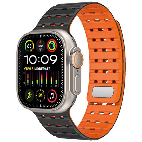 Cinturino Magnetico Traspirante Per Apple Watch Serie 1-9 Generazioni 42/44/45mm Black+orange - Foto 7