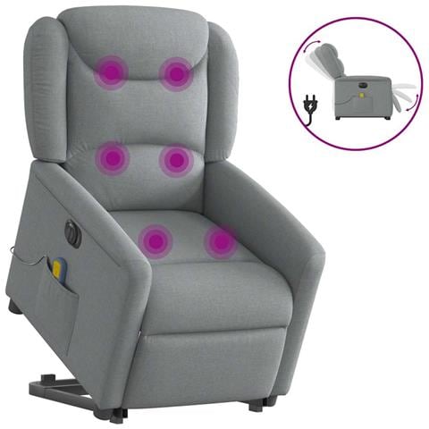 Poltrona Alzapersona Massaggi Elettrica Grigio Chiaro Tessuto - Foto 1