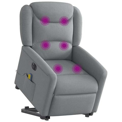 Poltrona Alzapersona Massaggi Elettrica Grigio Chiaro Tessuto - Foto 3