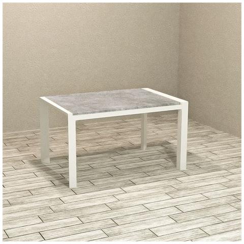 Tavolo Rettangolare Allungabile Golia 130x80 Struttura Bianco E Piano Cemento - Foto 1