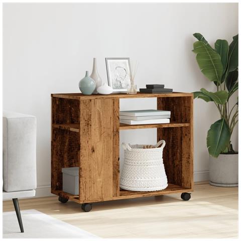 Tavolino Con Ruote Legno Antico 70x35x60cm In Truciolato - Foto 3