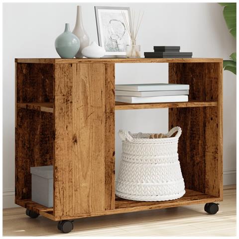 Tavolino Con Ruote Legno Antico 70x35x60cm In Truciolato - Foto 1
