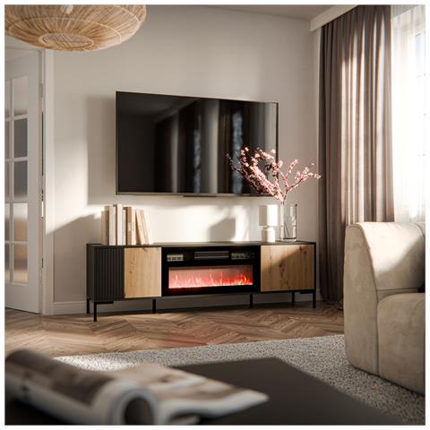 RTV Cabinet MERCI 180 x 40 x 53,5 cm nero /rovere artigianale + camino - Foto 3