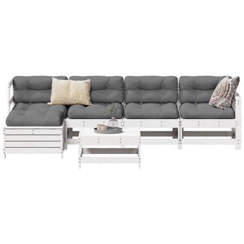 Set Divani Da Giardino 6 Pz Bianco In Legno Massello Di Pino - Foto 8