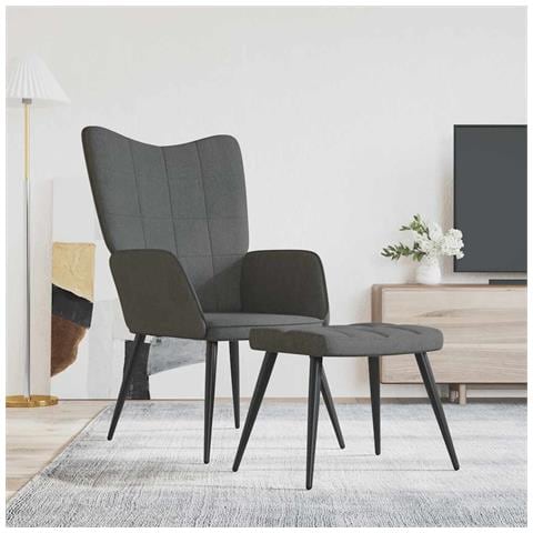 Sedia Relax Con Sgabello Grigio Scuro In Tessuto - Foto 8