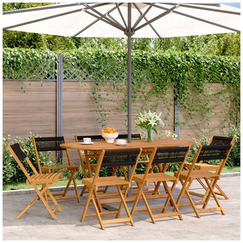 Lusso Casadino - Sedie Da Giardino Pieghevoli 8pz Nere Legno Massello Di Acacia - Foto 8