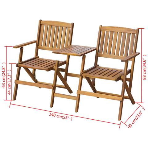 Panchina Esterni Pieghevole Con Tavolino 140 Cm Massello Acacia - Foto 4