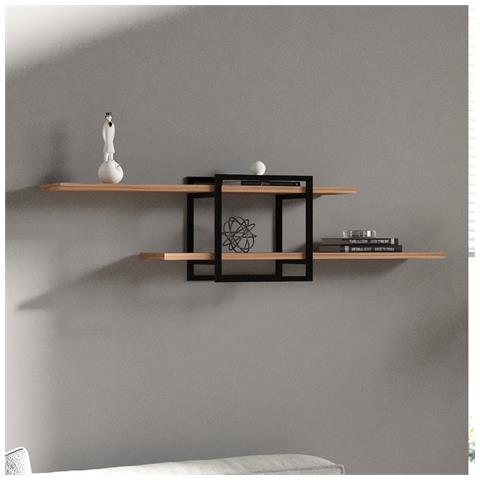 Paro Mensola Da Parete Design - 2 Unità Di Deposito - Legno E Nero - Foto 4