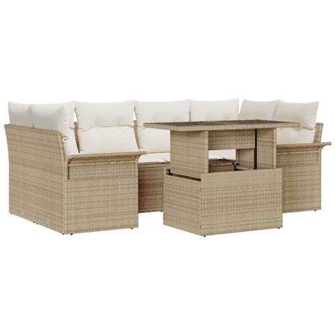 Set Divano da Giardino a 7 Pezzi con Cuscini Beige in Rattan Sintetico - Foto 1