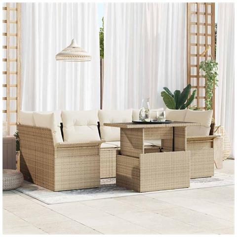 Set Divano da Giardino a 7 Pezzi con Cuscini Beige in Rattan Sintetico - Foto 2
