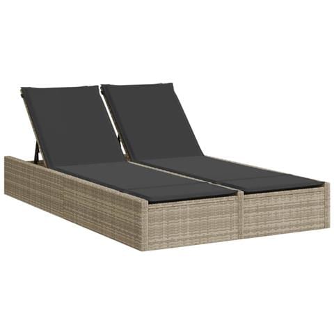 Lettino Prendisole Doppio con Cuscini Grigio Chiaro Polyrattan - Foto 1