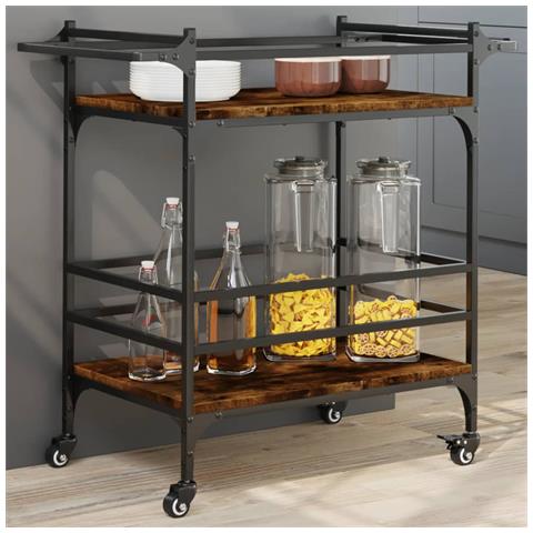 Carrello da Cucina Rovere Fumo 82x40x78,5 cm Legno Multistrato - Foto 2