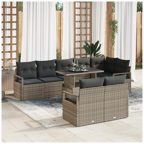 Set Divano da Giardino 9 Pezzi con Cuscini Grigio Polirattan - Foto 2