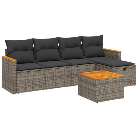Set Divano da Giardino 6 pz con Cuscini Grigio in Polyrattan - Foto 1