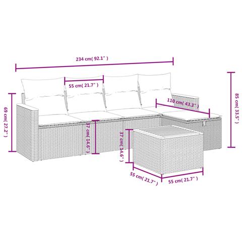Set Divano da Giardino 6 pz con Cuscini Grigio in Polyrattan - Foto 4